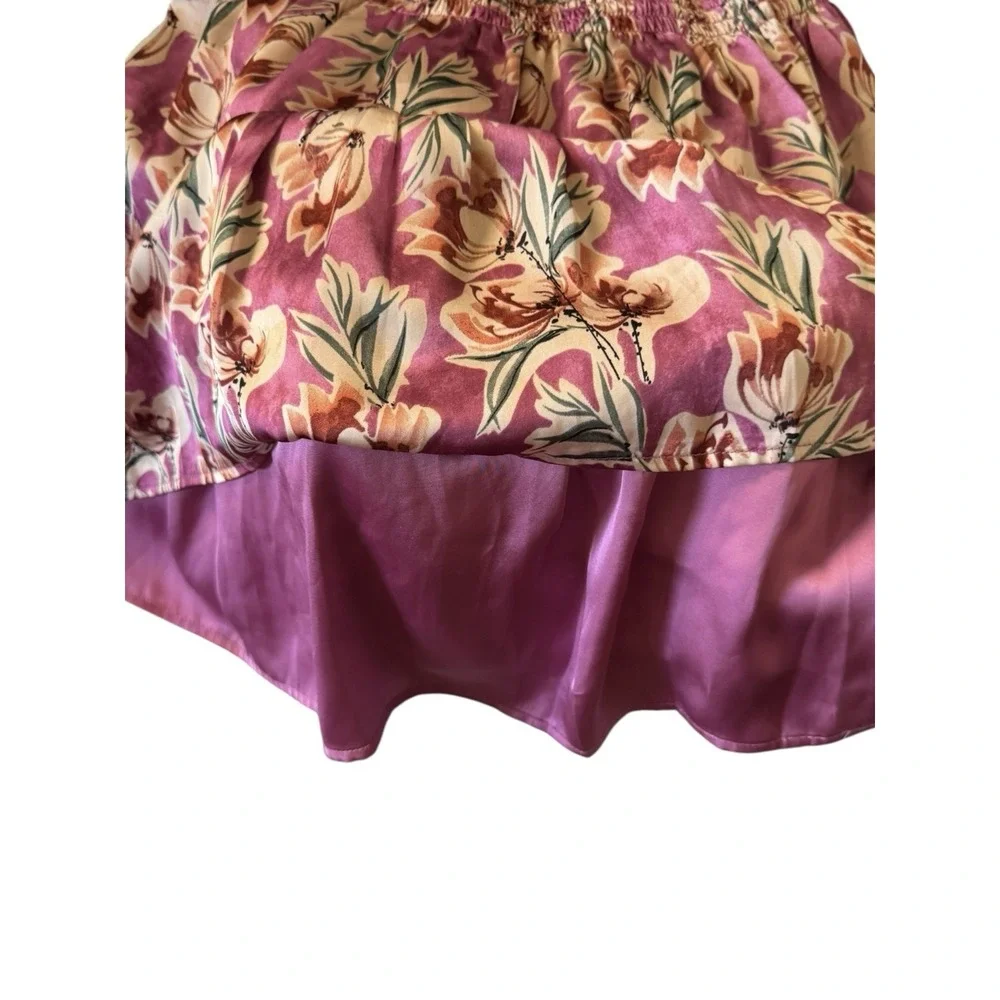 Evereve Floral Mini Dress XS Ruffle Sleeveless Tiered Pink Purple Boho Romantic